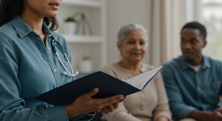 Obraz premium Healthcare professional discussing treatment plan with patients in clinic 