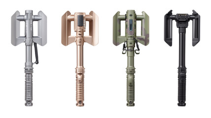 Four multi-tool axes in varied colors