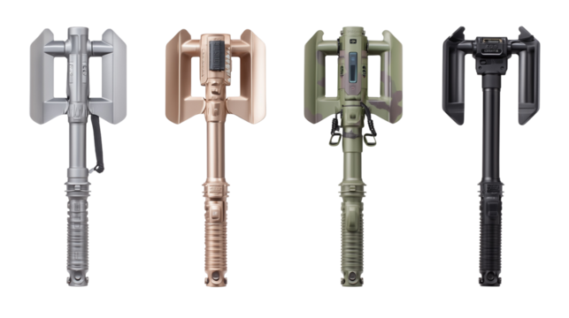 Four multi-tool axes in varied colors