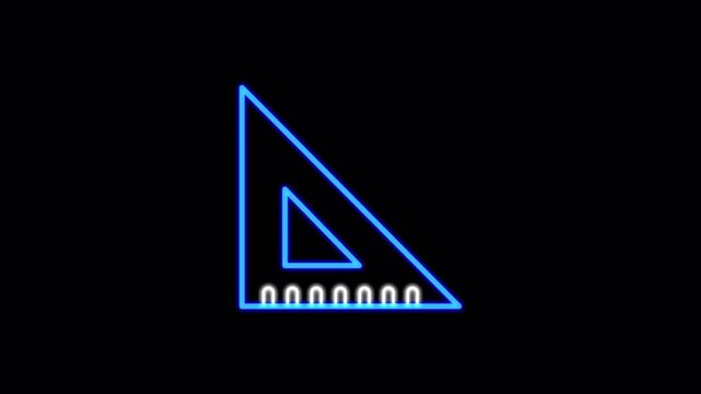 Glowing Blue Neon Triangle Ruler with White U-Shapes on Black Background