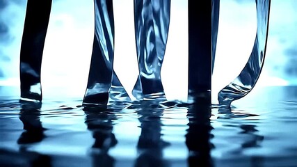 metallic blue ribbons immersing water surface abstract motion - Powered by Adobe