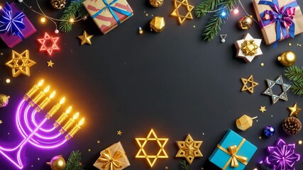 Glowing hanukkah menorah celebrating jewish festival of lights with gifts and decorations. - Powered by Adobe