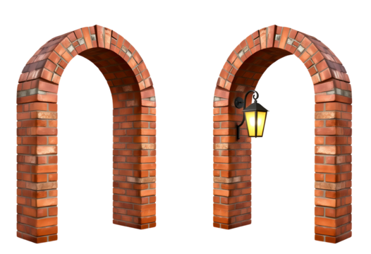 Brick Arches with Lamp Architectural Feature on Transparent Background