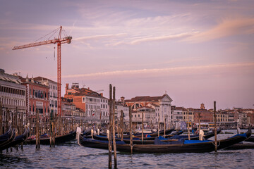 Gondolas moored near Doge’s Palace in Venice