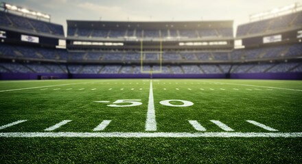 Vast empty football stadium under bright sky ready for game day action