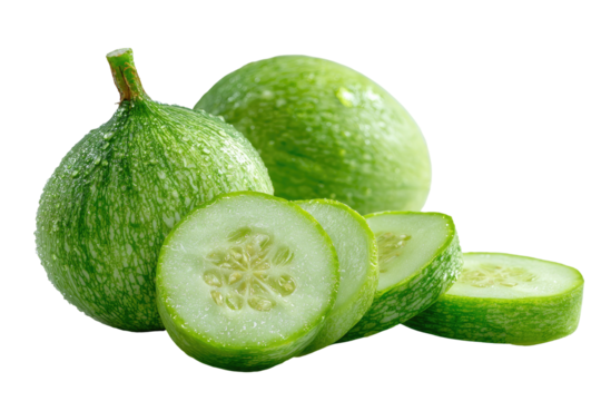 Fresh, vibrant green cucumbers, whole and sliced, glistening with moisture