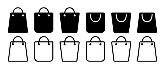 Shopping bag icon symbol collection minimal black design.