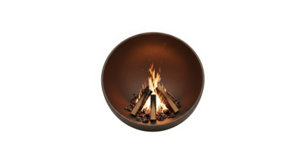 Campfire burning with wooden logs in circular fire pit  