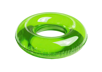 Bright lime green inflatable ring, circular shape, glossy finish