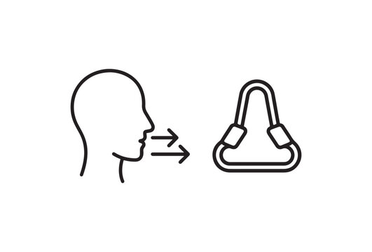 Human head profile with arrows pointing to a nasal dilator device for breathing improvement