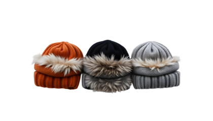 Three Warm Winter Hats with Fur Trim