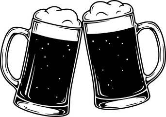 Beer mug silhouette vector, Two cheers beer mugs icon vector illustration