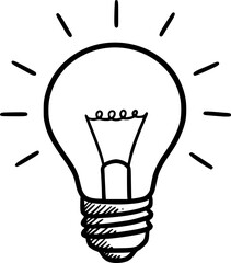 Fototapeta premium shining light bulb doodle hand drawn vector icon, shining light bulb clipart