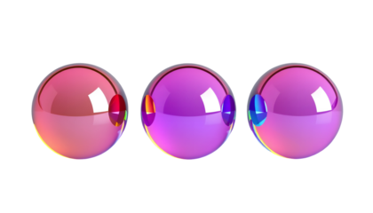 Three glossy 3D spheres reflecting vibrant colors