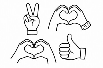 Set of Doodle Hands Vector Illustration Human Arms Showing Peace Heart Thumbup Gesture