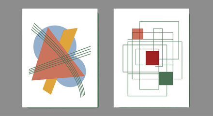 Abstract Geometric Minimalist Wall Art Prints Featuring Overlapping Shapes and Lines for Modern Interior Decoration and Creative Design Projects