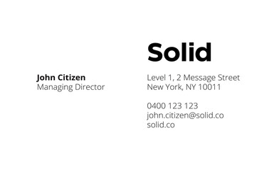 Solid-CardFront-90mmx55mm A minimalist business card features 