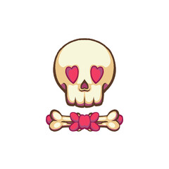 Cute Skull with Heart Eyes and Crossbones Illustration
