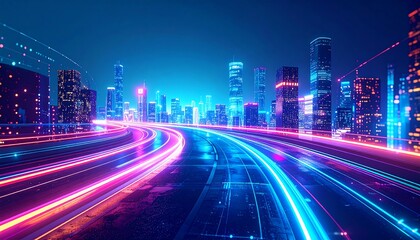 Futuristic city highway at night