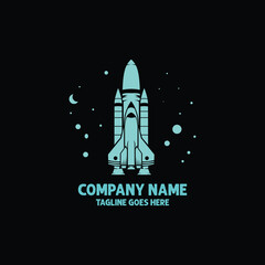 Obraz premium Night Rocket Launch Illustration for Universe Space Logo Design