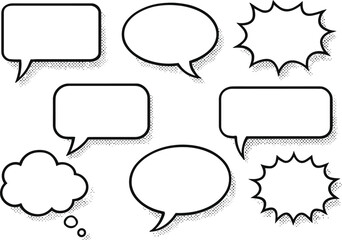 Set of Blank Comic Speech and Thought Bubbles in Black and White Style