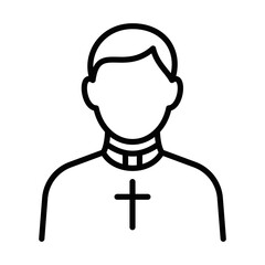 A man wearing a cross and a collar. He is a priest. The image is black and white. Editable stroke.