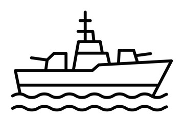 Fototapeta premium A large ship with a cross on top of it. The ship is in the water and has a lot of guns on it. Editable stroke.