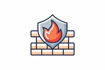 Cybersecurity firewall icon with shield outline and layers for secure network defense