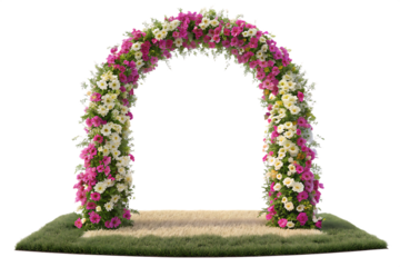 Floral arch with pink and white blossoms isolated on a transparent background