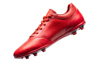 Red soccer shoe isolated on transparent background, a symbol of sport, speed, and performance, perfect for any athlete
