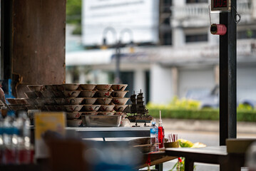Vintage Shop with Stacked Bowls and Decorations