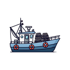 Obraz premium Side view of a fishing boat with a cargo of shellfish.