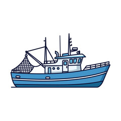 Fototapeta premium Illustration of a Blue Fishing Trawler with Net.