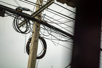 Utility Pole with Cables and Wires Detail