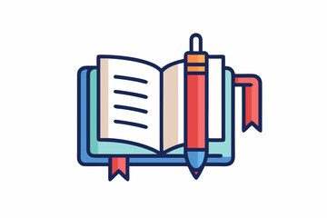 Open diary with bookmark ribbon and pen creative writing journal design  