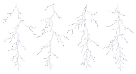 Abstract blue and purple glowing branches isolated on transparent background