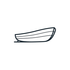Simple line drawing of a small wooden boat, viewed from the side.