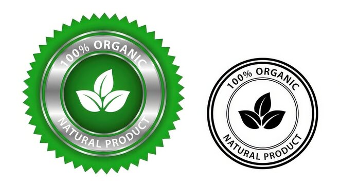 100% organic natural product label on white background
