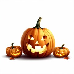 Halloween Pumpkin Photomanipulation featuring glowing pumpkins, sinister smiles, autumn leaves. Concept of Halloween Pumpkin Photomanipulation in warm style, creating spooky atmosphere.