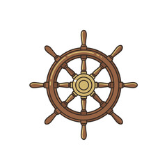 Obraz premium A classic brown wooden ship's wheel with brass details.