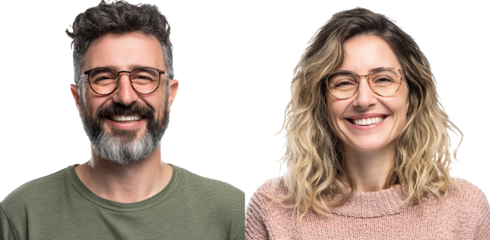 Joyful Expressions of a Smiling Man and Woman with Stylish Glasses