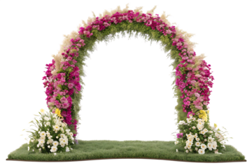 Floral arch with pink white flowers isolated on a transparent background