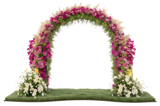 Floral arch with pink white flowers isolated on a transparent background