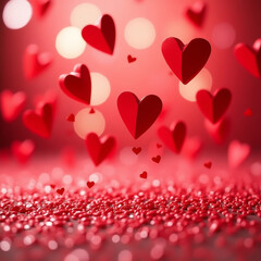 Obraz premium Falling red hearts and glitter background for romance