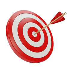 A red and white target with an arrow in the center representing goals achieved Isolated on transparent background

