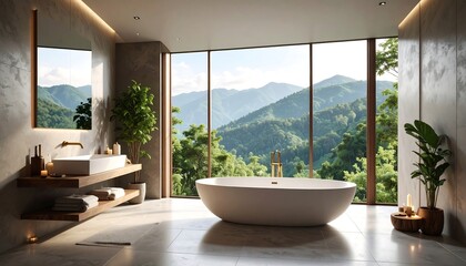 Fototapeta premium Modern bathroom with mountain view (2)