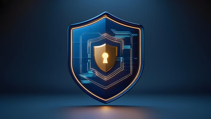 Cybersecurity Shield with Keyhole and Digital Circuits