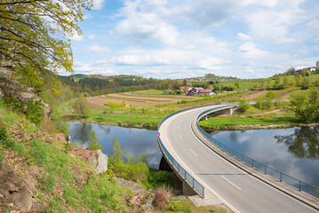 bridge over Schwarzer Regen river, at the outskirts of Viechtach, lower bavaria