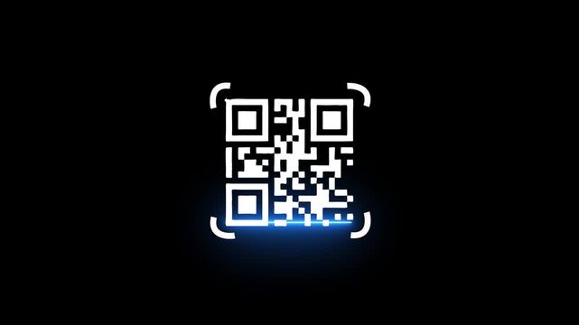 Glowing qr code scan animation.   laser beam qr code scanner on black background. - Powered by Adobe