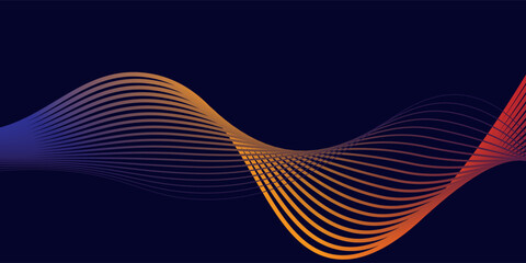 Dark abstract background with glowing wave. Shiny moving lines design element. Modern purple blue gradient bacgkround